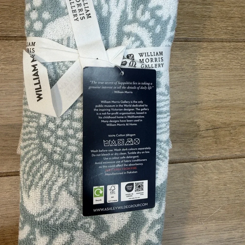 William Morris 2pc Tip Towel Set Blue White Botanical Vine England New 12x18